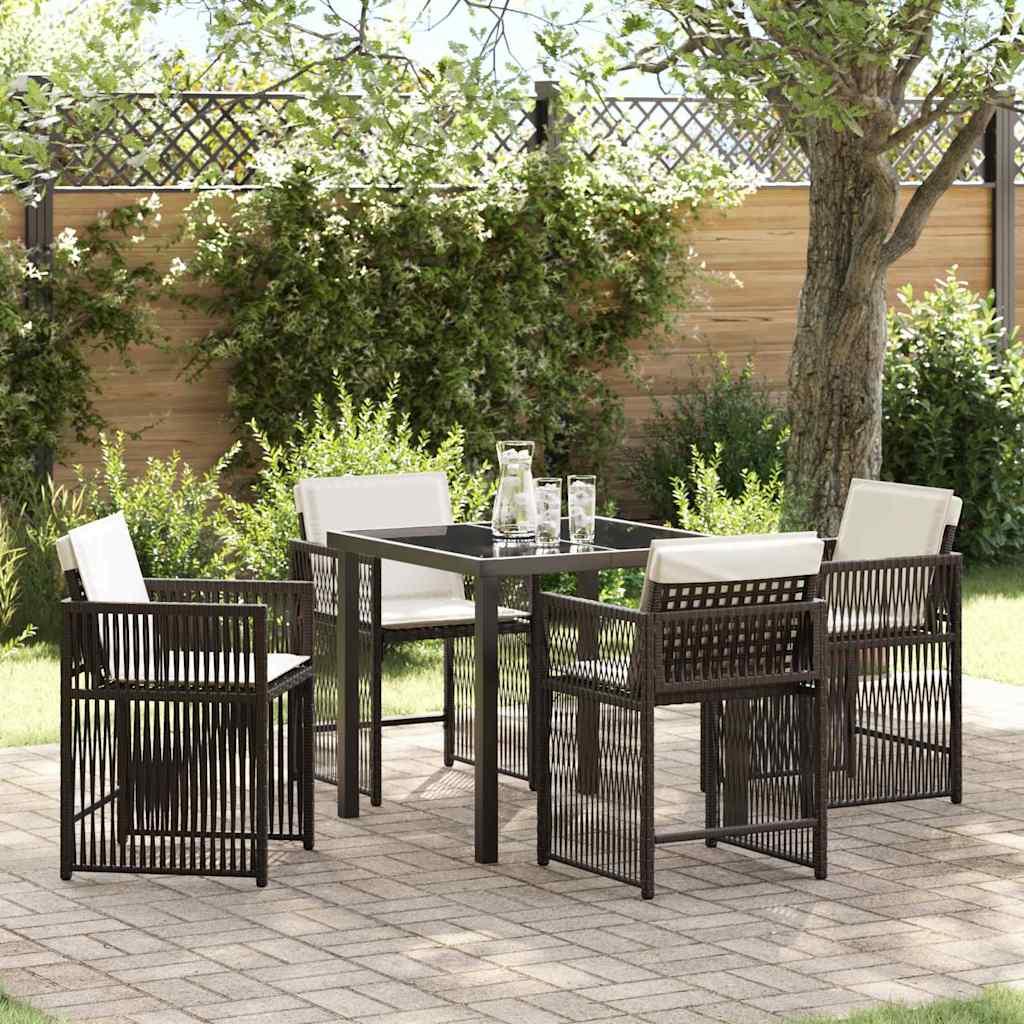 Have spisebordssæt i brun polyrattan - 5 dele med glasbord og 4 stole