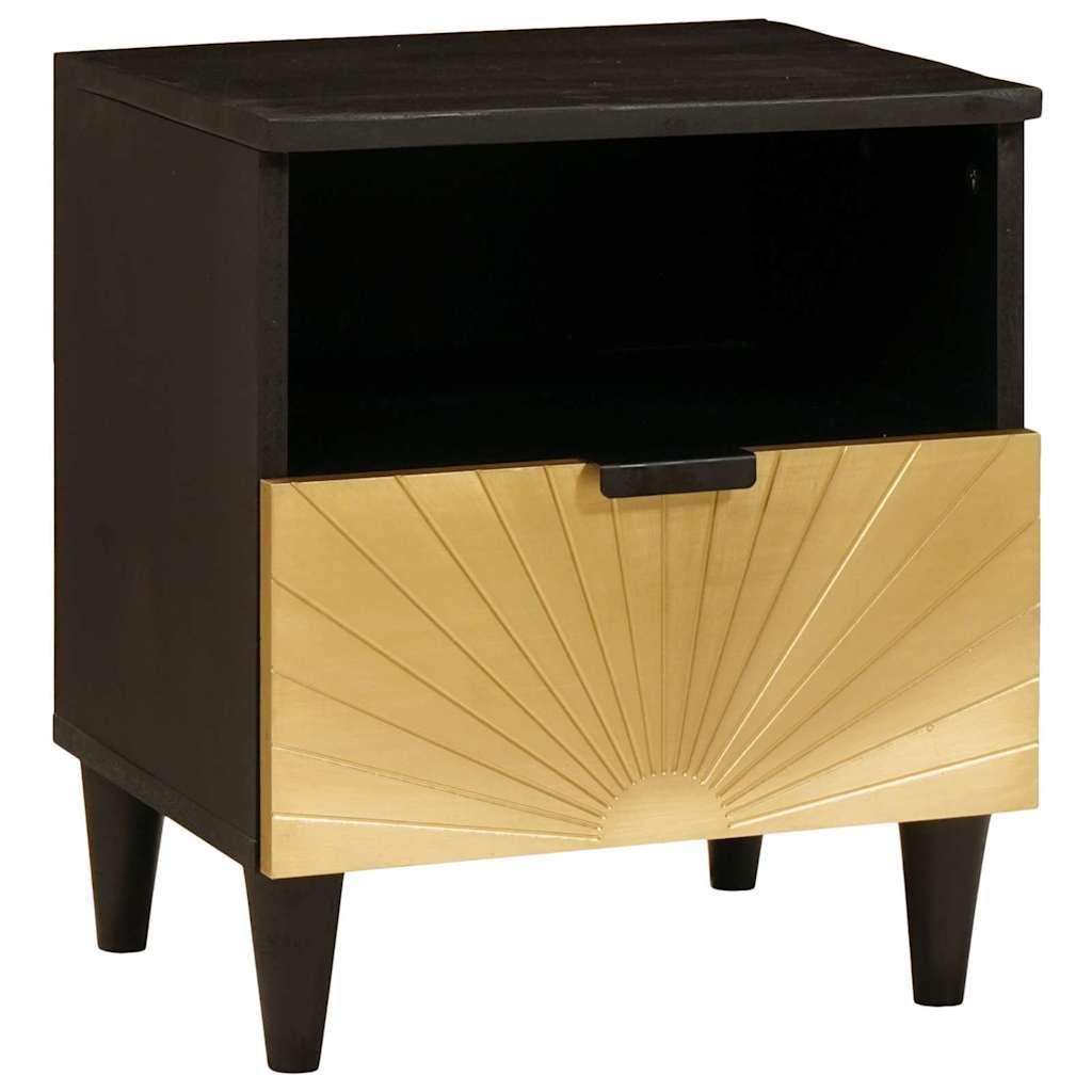 Sengebord Sort og Guld 40 x 33 x 46 cm Massivt mangotræ