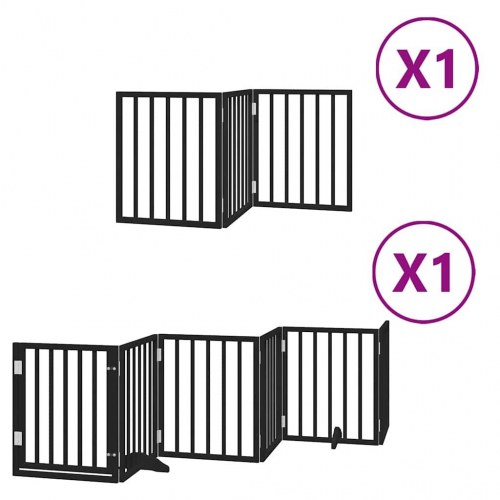 Hundelåge med dør 9 paneler 450 cm foldbar - sort