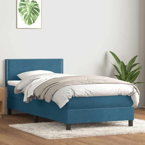 Kontinentalseng med madras 100x210 cm fløjl mørkeblå