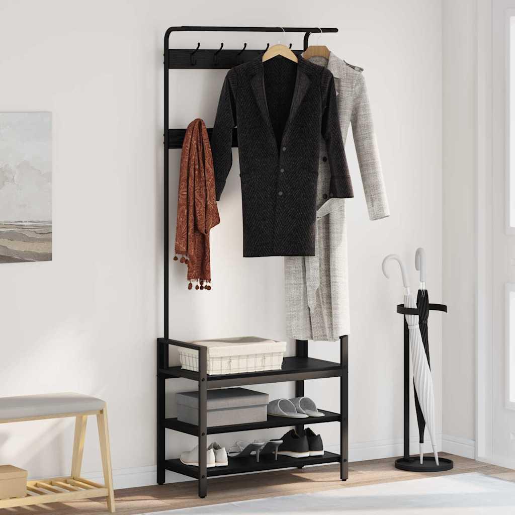 Jakkeholder og knagerække med hylder i sort eg 75 x 34 x 184 cm