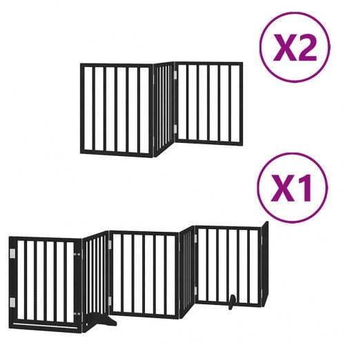 Hundelåge med dør 12 paneler 600 cm foldbar poppeltræ - sort