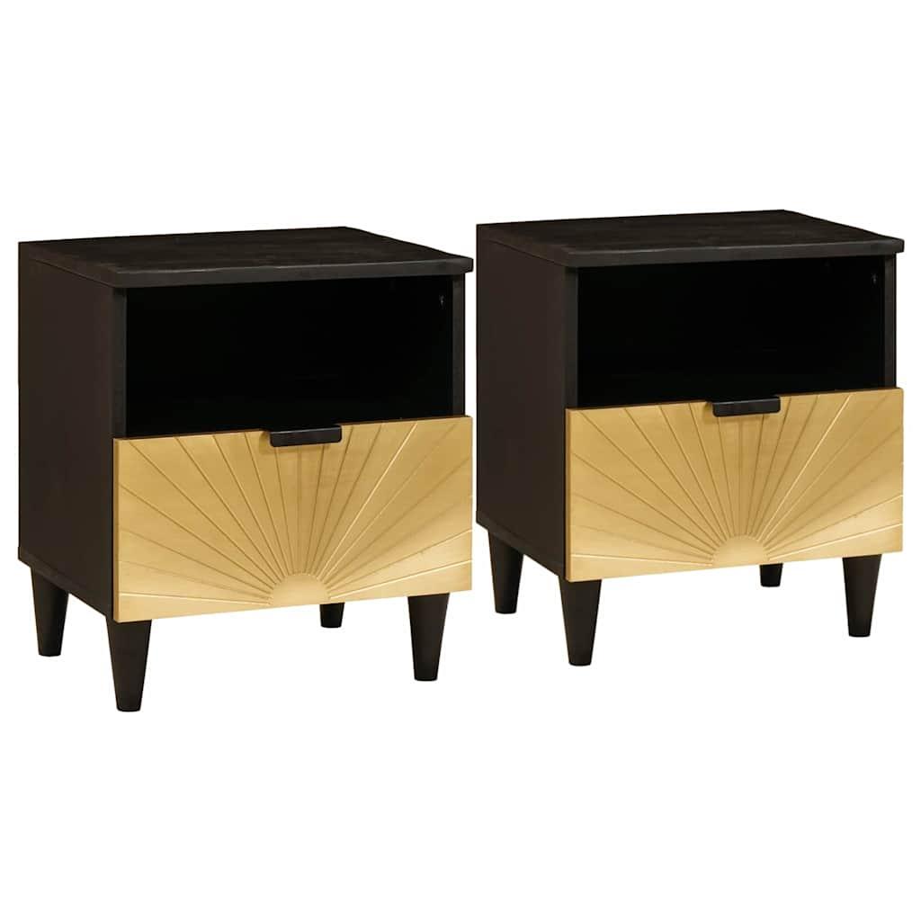 Sengebord 2 stk Sort og Guld 40 x 33 x 46 cm Massivt mangotræ