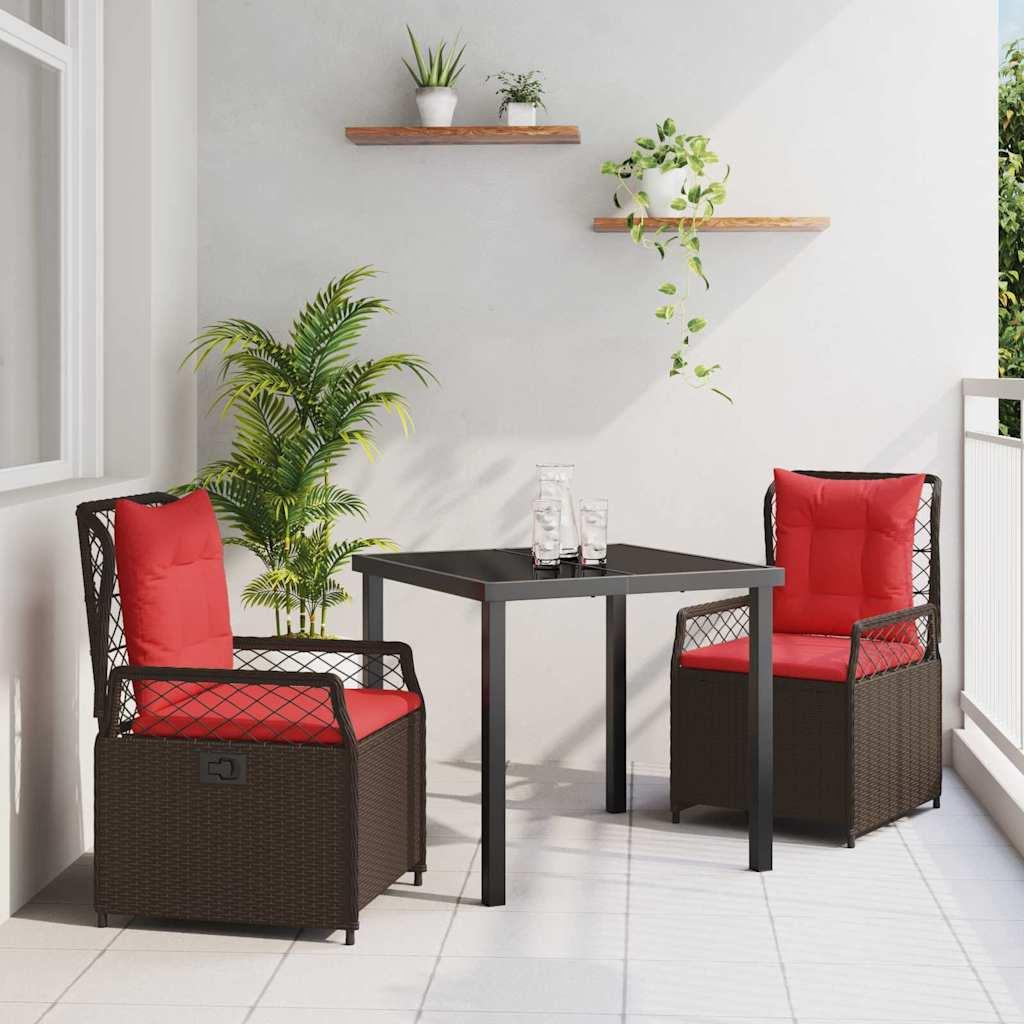 Have spisebordssæt i brun polyrattan - 3 dele med glasbord og 2 stole