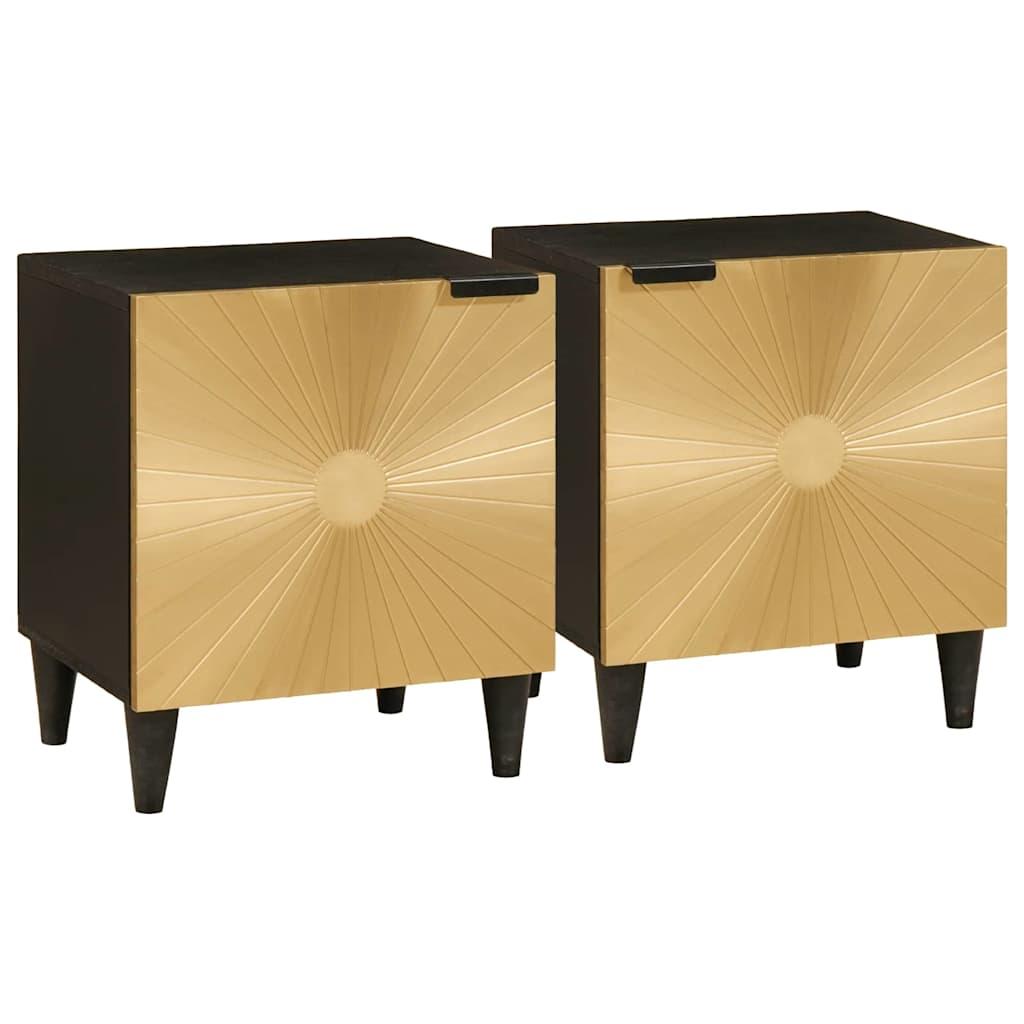 Sengebord 2 stk Sort og Guld 40 x 33,5 x 46 cm