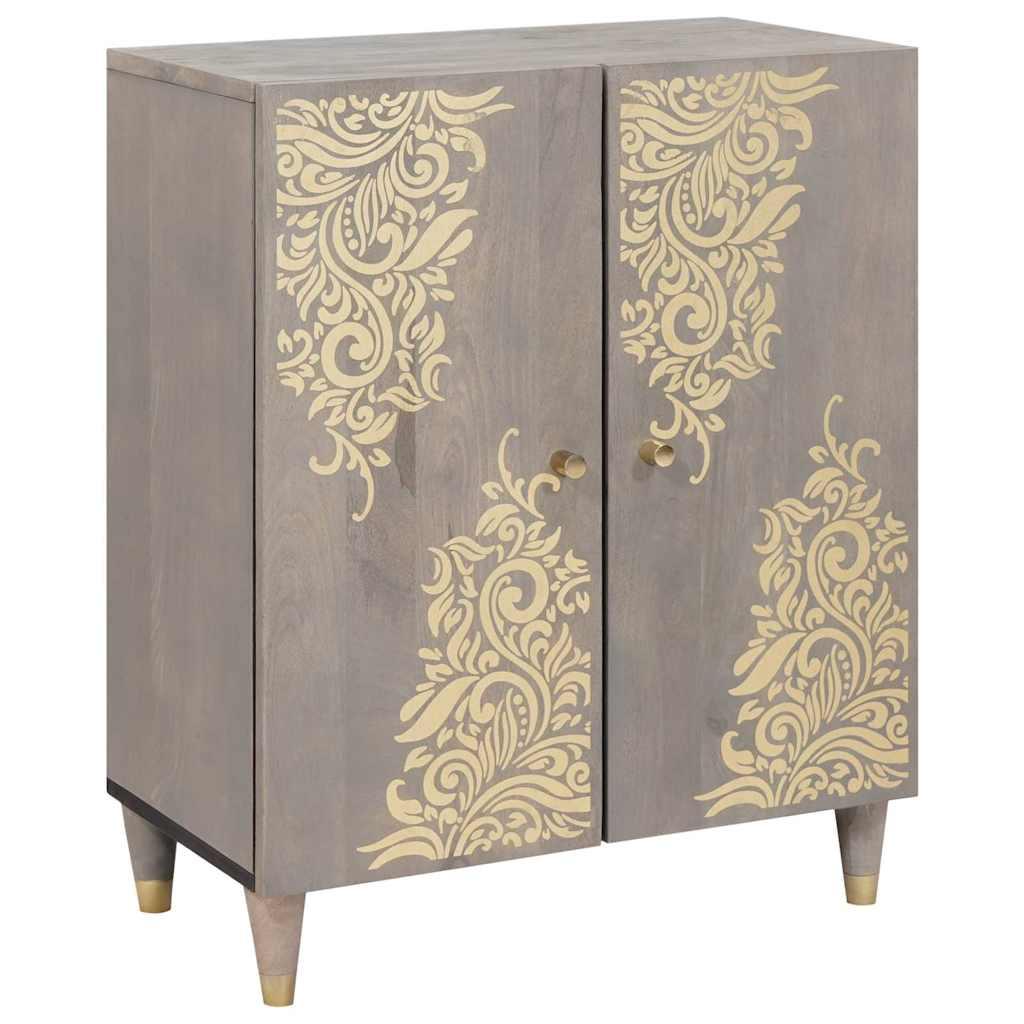 Sideboard Og Guld 60 X 33 X 75 Cm Massivt Mangotræ - Grå
