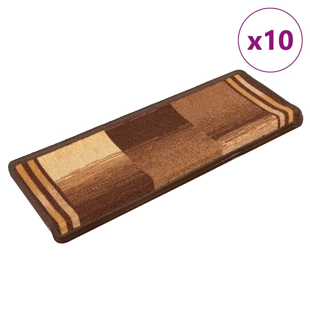Selvklæbende trappemåtter 10 stk. 65x21x4 cm brun
