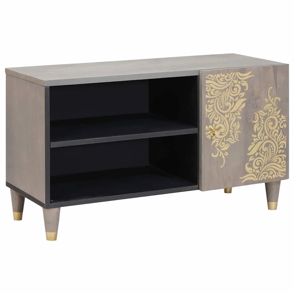 TV-skab med dør Grå og Guld 80 x 31,5 x 46 cm Massivt mangotræ