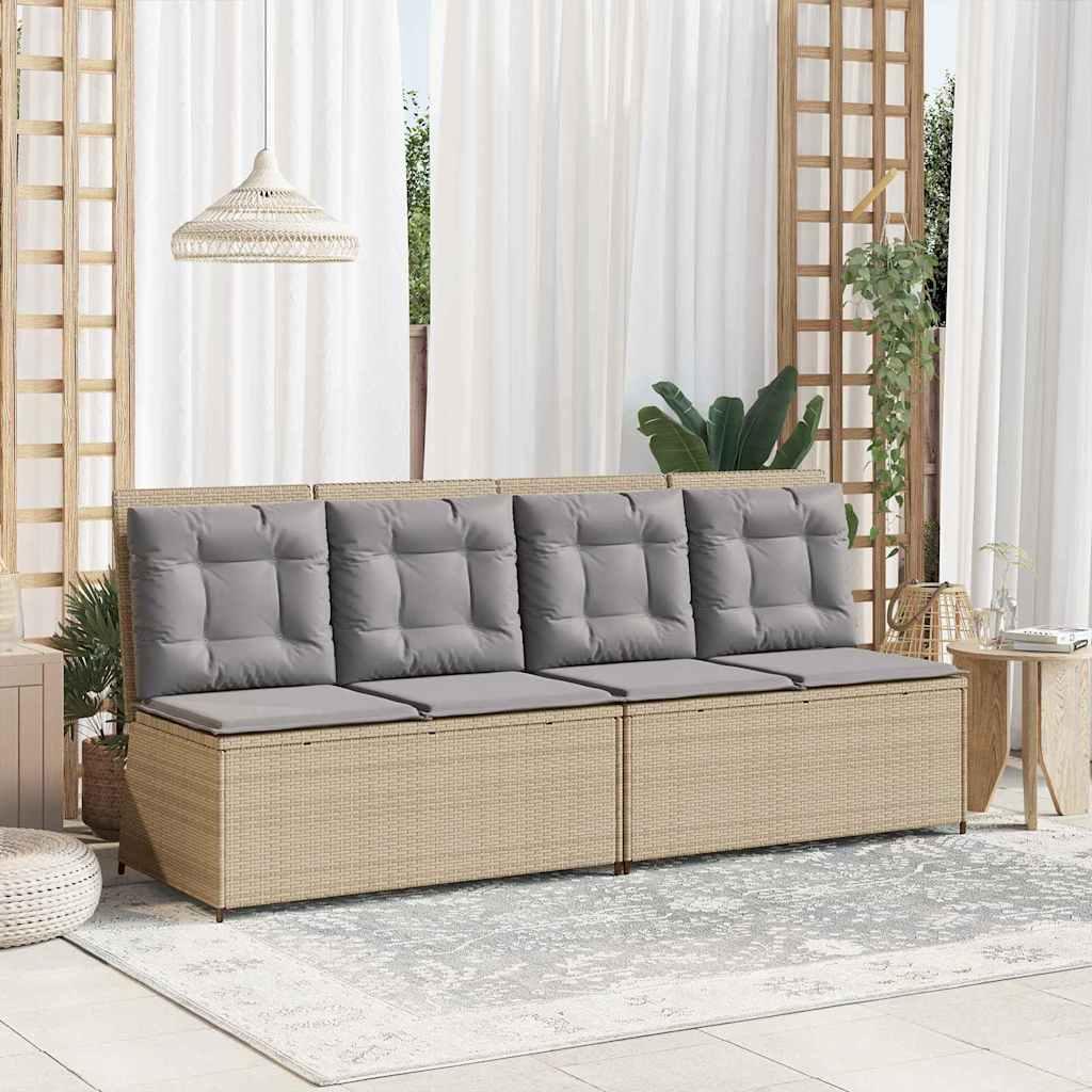 Havebænk med pude Beige Poly rattan