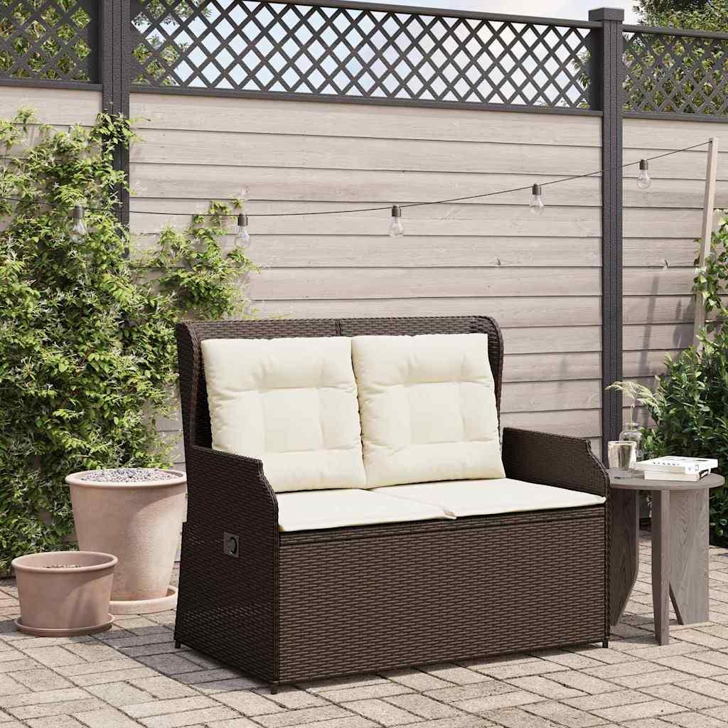 Havebænk med pude Brun Poly rattan