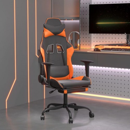 Gamingstol med massage og fodstøtte i kunstlæder - sort/orange