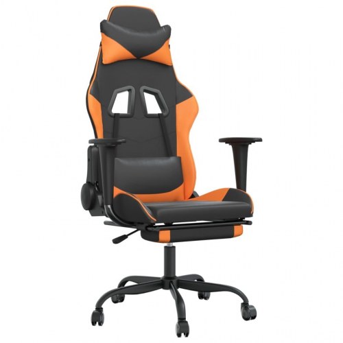 Gamingstol med massage og fodstøtte i kunstlæder - sort/orange