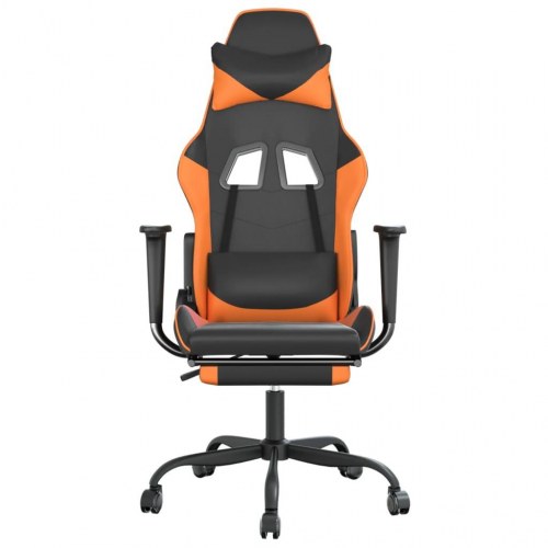 Gamingstol med massage og fodstøtte i kunstlæder - sort/orange