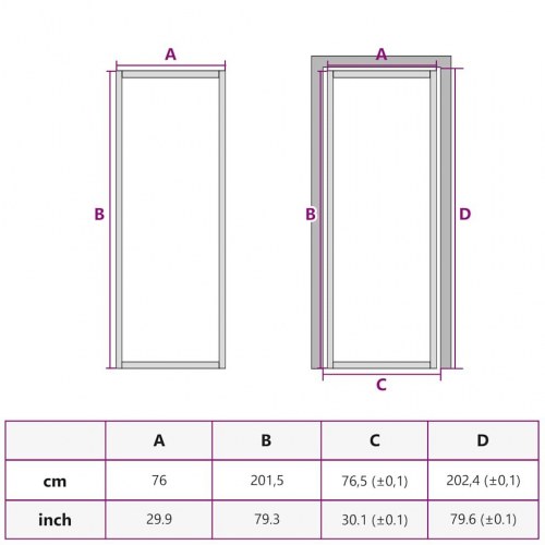 Indvendig glasdør 76 × 201,5 cm - hærdet glas og hvid aluminium
