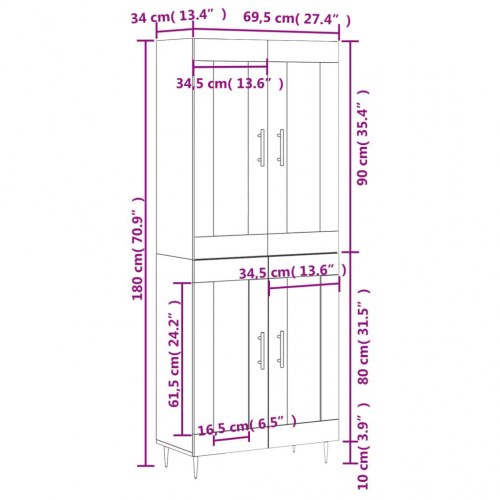 Højskab i konstrueret træ 69,5×34×180 cm - røget egetræsfarve