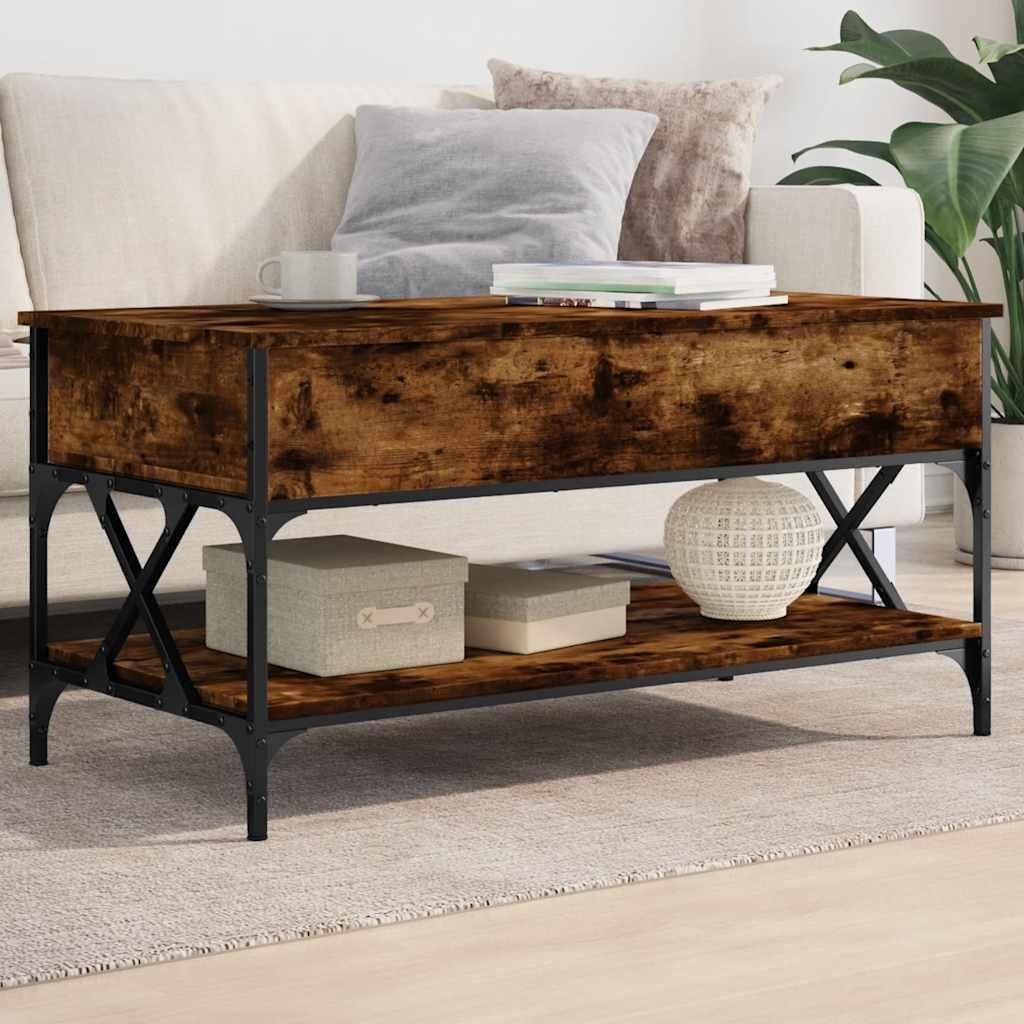 Sofabord 100x50x50 cm konstrueret træ og metal røget eg