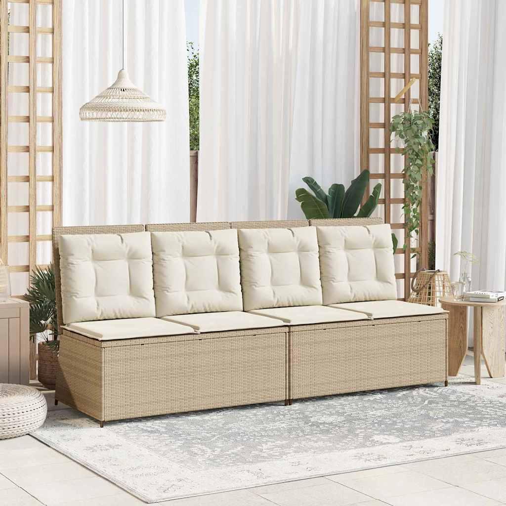Havebænk med pude Beige Poly rattan