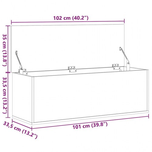 Opbevaringsboks i konstrueret træ 102×35×35 cm - betongrå