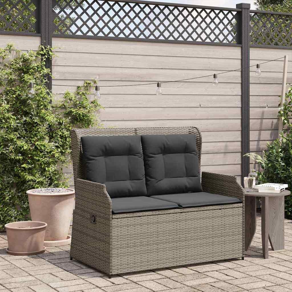 Havebænk med pude Grå Poly rattan