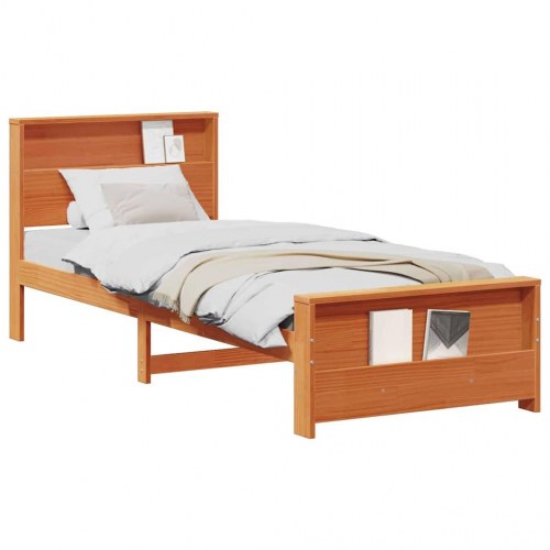 Sengestel med hylde voksbrun 90 x 200 cm - massivt fyrretræ
