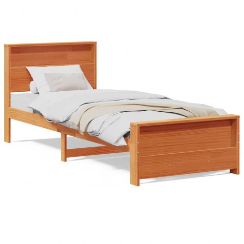 Sengestel med hylde voksbrun 90 x 200 cm - massivt fyrretræ