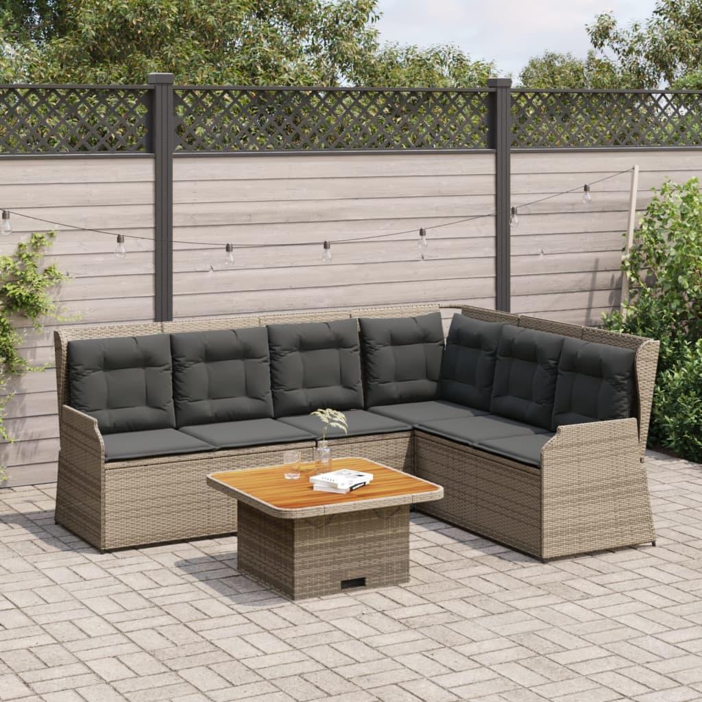 Loungesæt til haven - 5 dele med hynder i polyrattan, grå