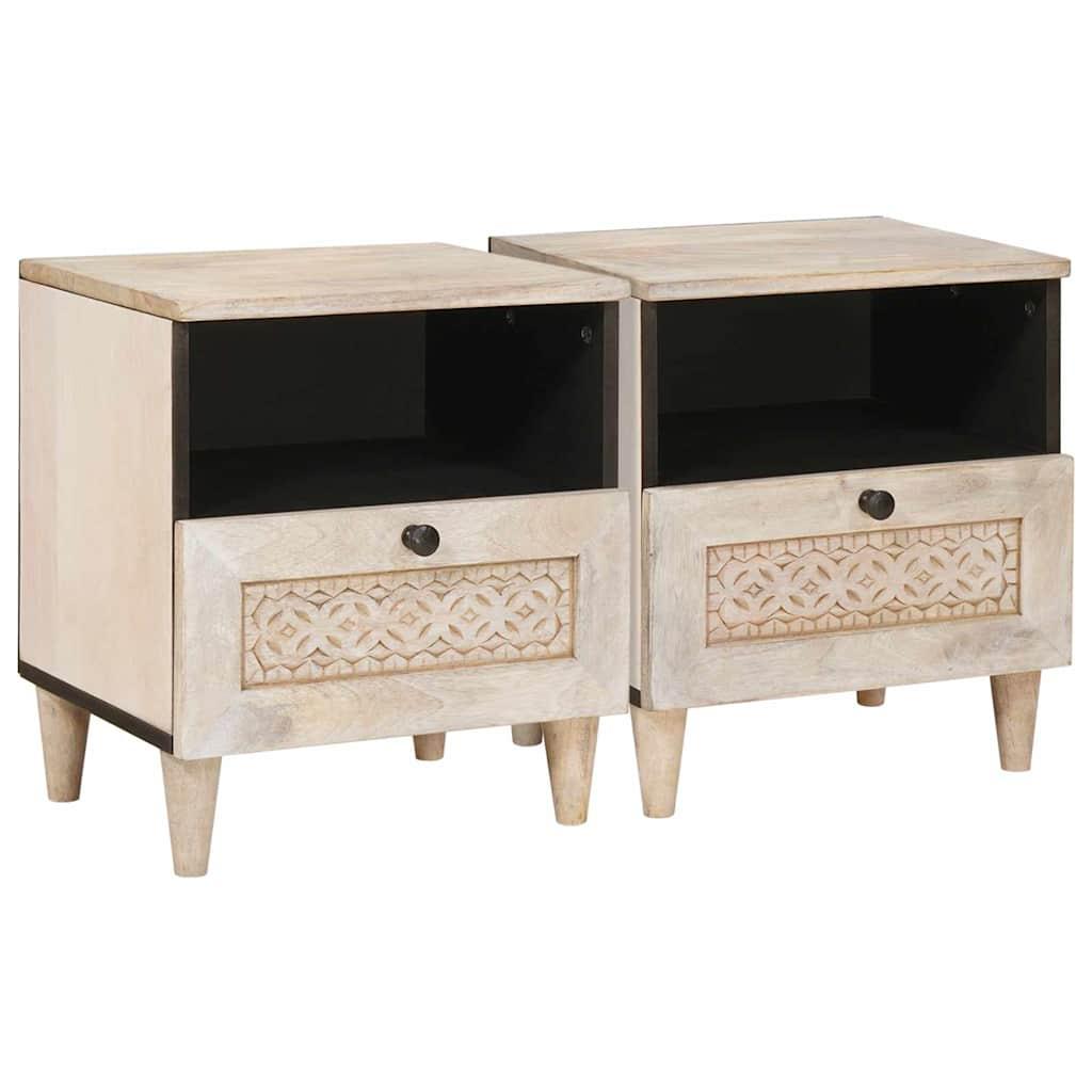 Sengebord 2 stk Beige 40 x 33 x 46 cm Massivt mangotræ