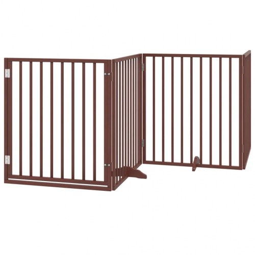 Hundegitter med dør foldbar 4 paneler - brun 320 cm