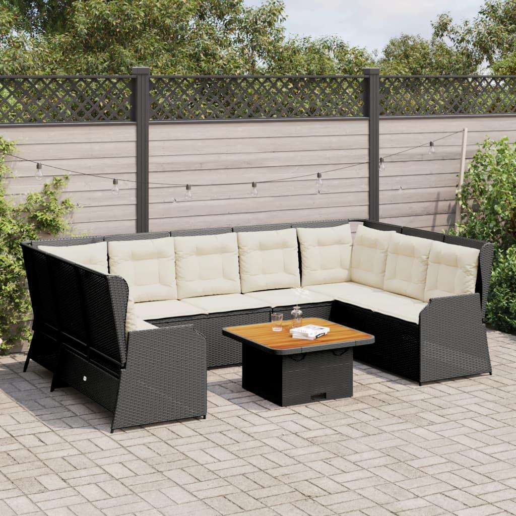 Loungesæt til haven 7 dele med hynder polyrattan sort