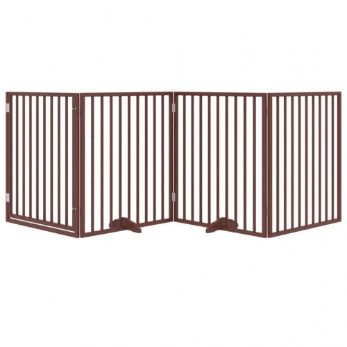 Hundegitter med dør foldbar 4 paneler - brun 320 cm