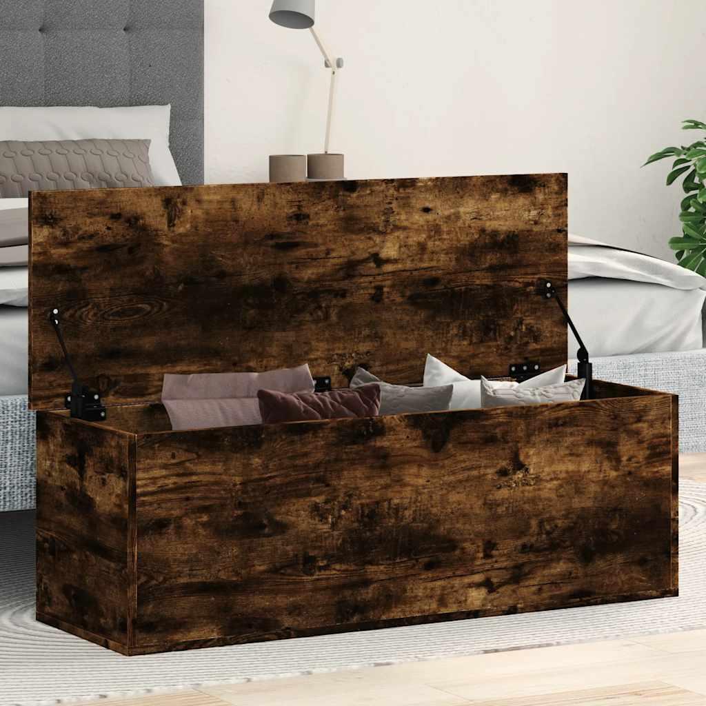 Opbevaringsboks 102x35x35 cm konstrueret trÃ¦ rÃ¸get egetrÃ¦sfarve