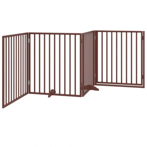 Hundegitter med dør foldbar 4 paneler - brun 320 cm