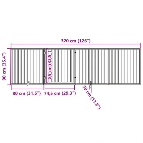 Hundegitter med dør foldbar 4 paneler - brun 320 cm