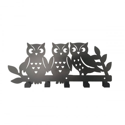 Knagerække væg - Versa uglefamilie, sort metal, 2 × 17 × 39 cm