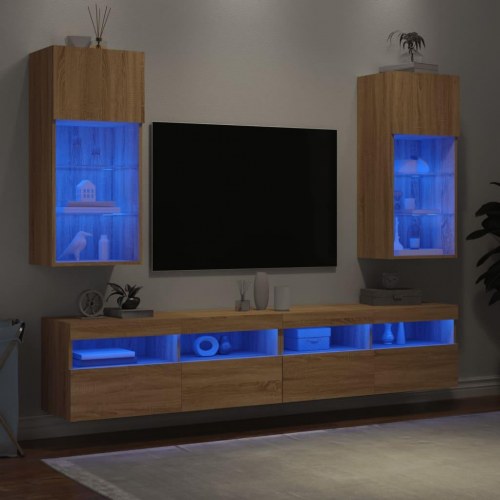 Tv-borde med LED-lys - 2 stk., 40,5×30×90 cm, sonoma-eg