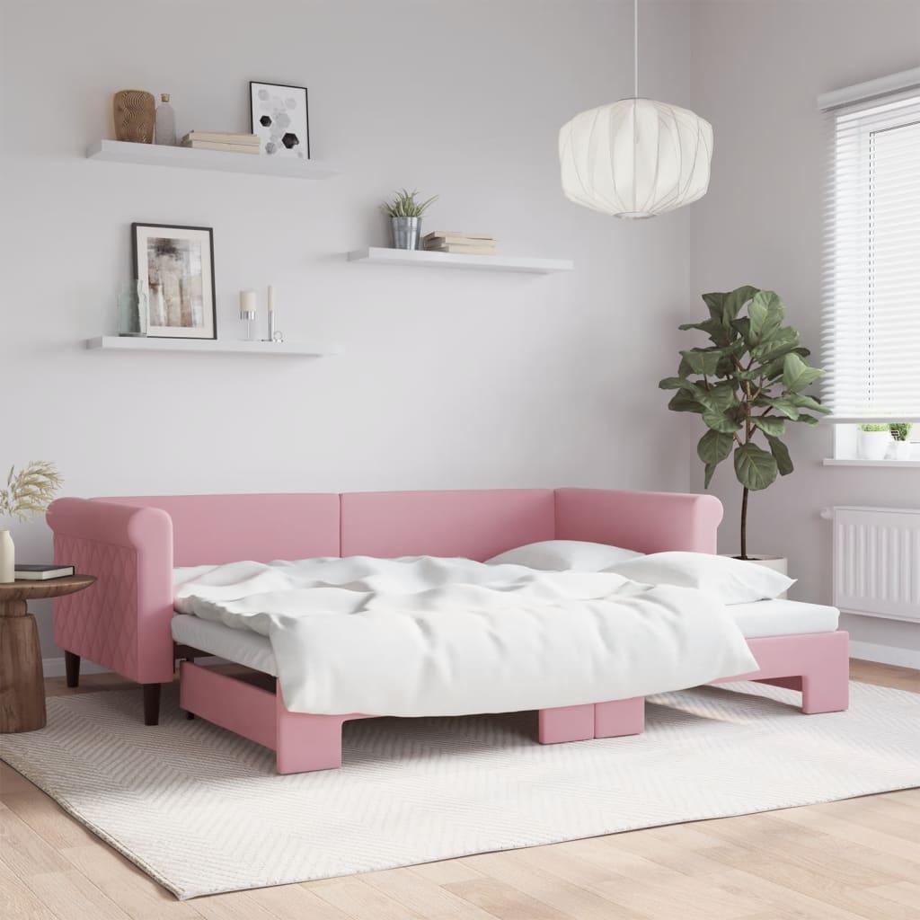 vidaXL daybed med udtræk 90x200 cm velour lyserød