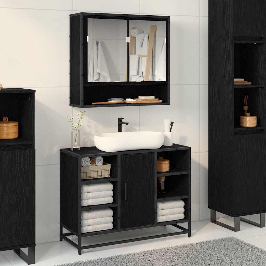 Badeværelsesspejlskab Sort eg 65 x 20 x 60 cm Konstrueret træ