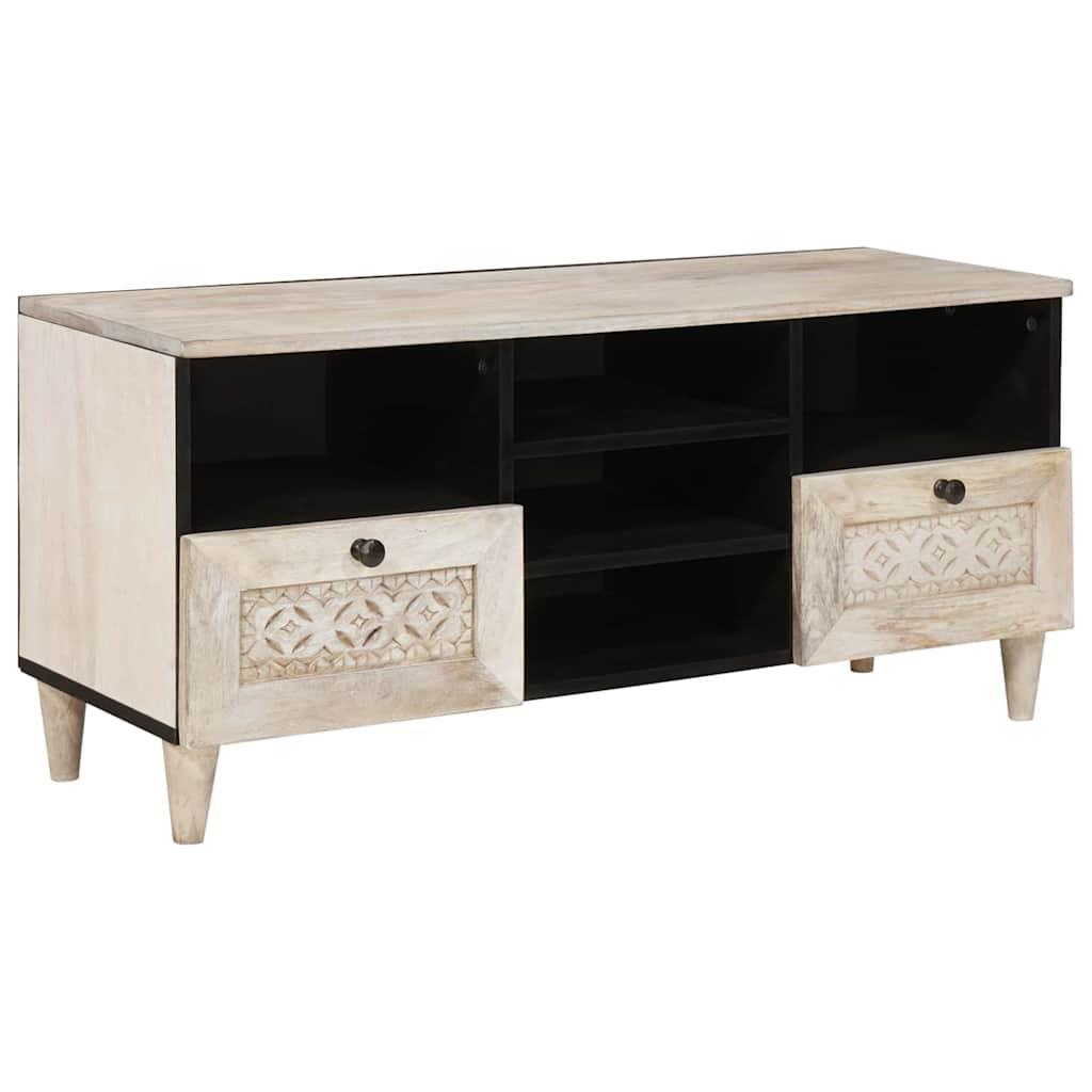 TV-skab med skuffe Hvid 100 x 33 x 46 cm Massivt mangotræ