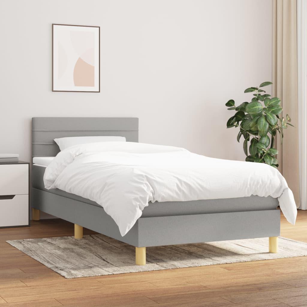 Boxmadras Med Topmadras Med Madras Lysegrå 90 X 190 Cm Stof - Lysegrå / 90 x 190 cm / vandrette striber
