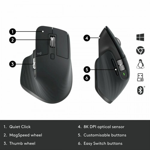 Trådløs mus Logitech MX Master 3S (grafit) - 8.000 dpi