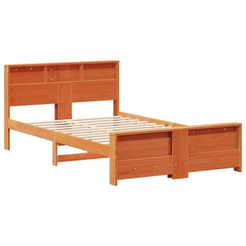 Sengestel med hylde voks brun 120 x 190 cm i massivt fyrretræ