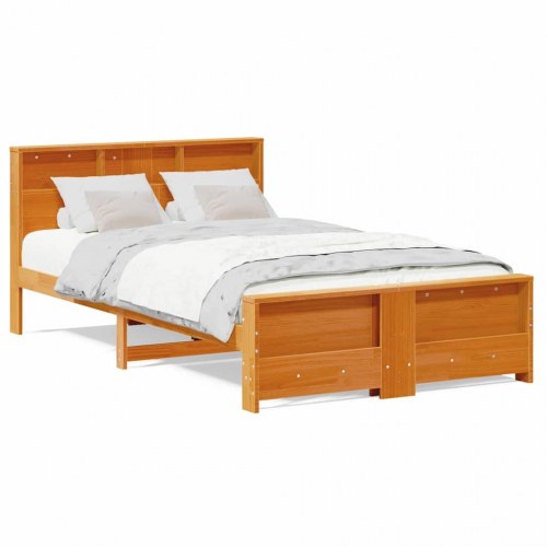 Sengestel med hylde voks brun 120 x 190 cm i massivt fyrretræ