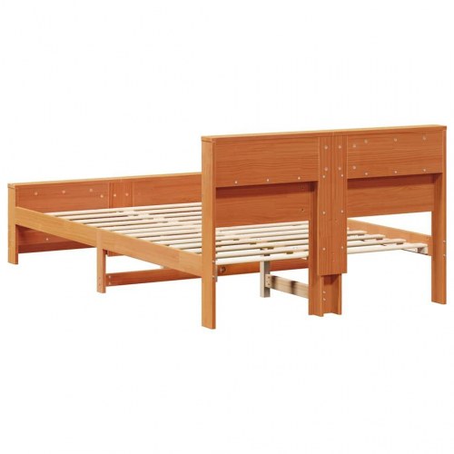 Sengestel med hylde voks brun 120 x 190 cm i massivt fyrretræ
