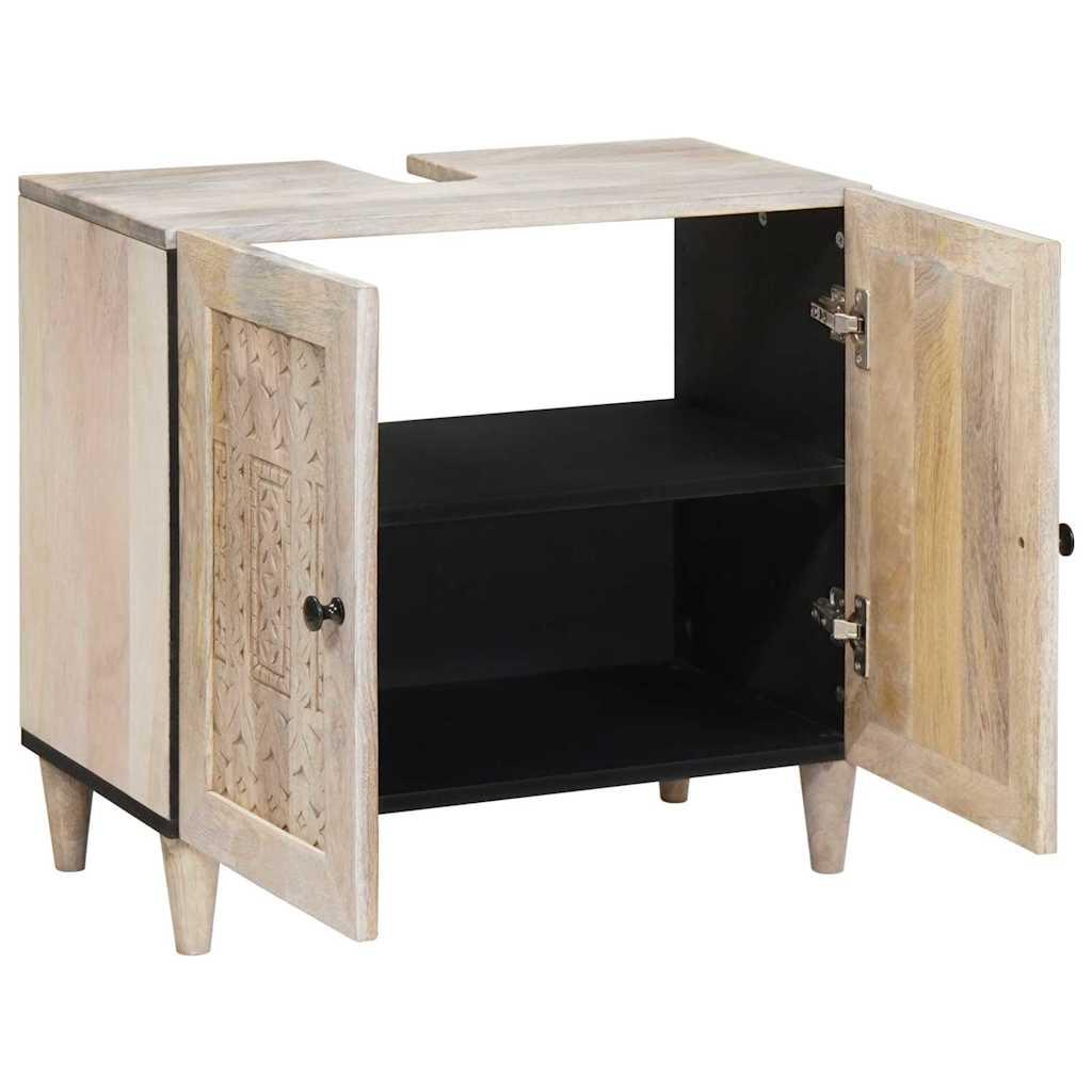 Badeværelsesskab med dør Hvid 62 x 33 x 58 cm Massiv Mangotræ