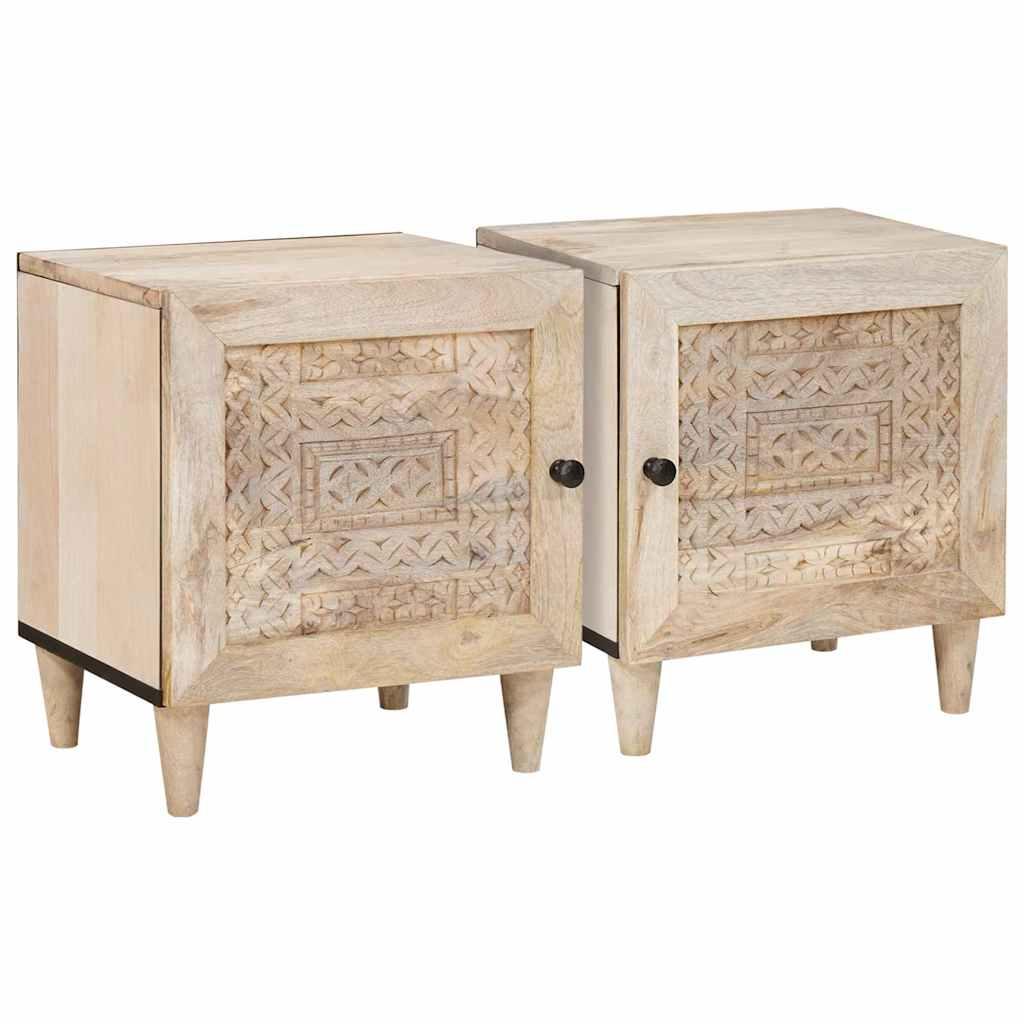 Sengebord 2 stk Beige 40 x 33 x 46 cm Massivt mangotræ