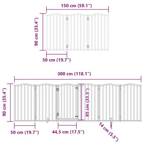 Hundelåge med dør 9 paneler 450 cm - brun