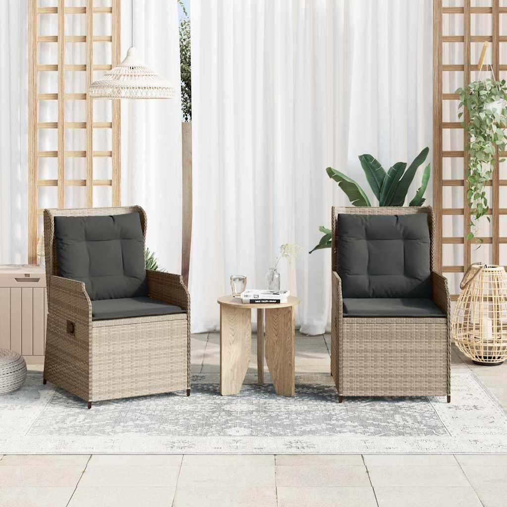 Havebænk med pude 2 stk Lysegrå Poly rattan