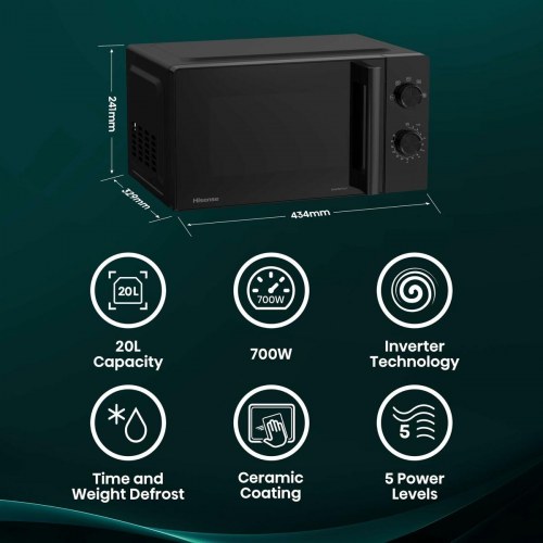 Mikrobølgeovn Hisense H20MOBP1HI 20 L - Sort, 700 W