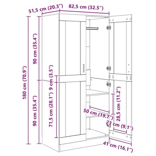 Garderobeskab i Artisan eg - 82,5 x 51,5 x 180 cm