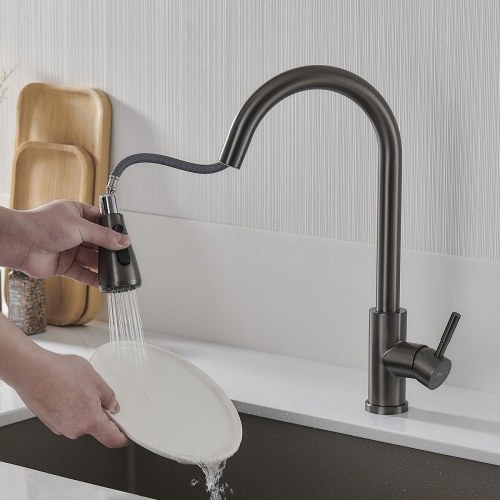 Køkkenarmatur med udtræk - Fontastock, grå rustfrit stål, C-formet